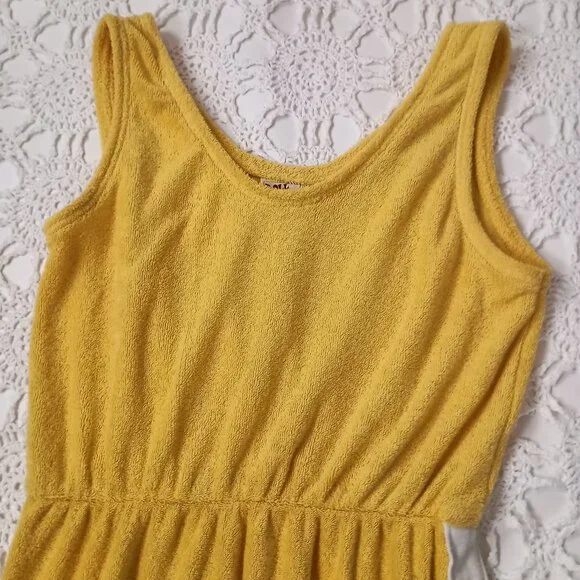 Vtg 70s Doll Rags Sleeveless Dress Yellow Terry Cloth Knee Length Medium Women - Picture 4 of 9